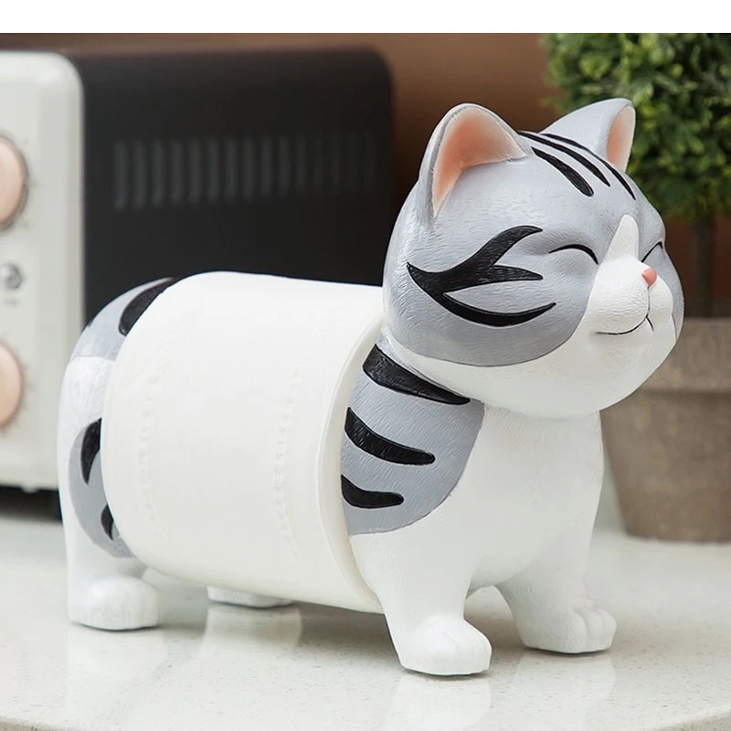 

Cute Gray Tissue Box Holder Tabletop Paper Towel Cartoon Kitten Roll Holders Kitchen Napkins Organizer Boxes