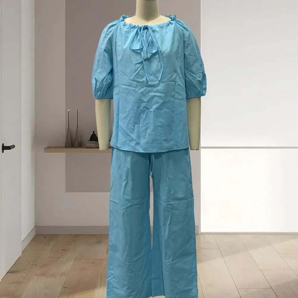

Spring Autumn Solid Color O Neck Five-point Sleeve Long Women Suit Retro Casual Loose Full Pants 2piece Set Matching Set