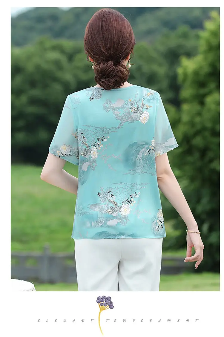 Camisa de gasa de manga corta de verano para mamá, camiseta de moda, Top ajustado de moda