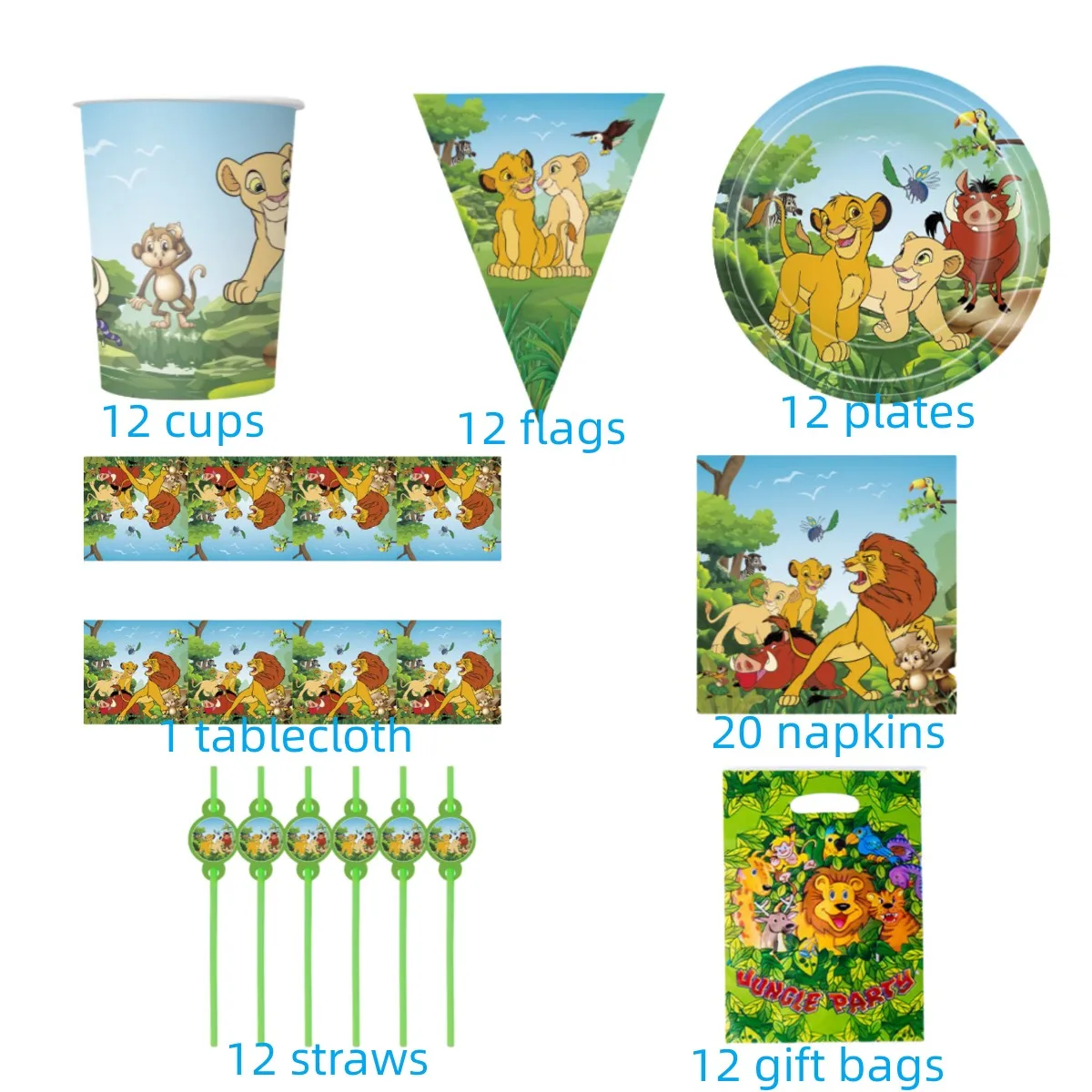 

6 People Using Disney Lion King Simba Themed Birthday Party Children's Disposable Tableware Set With Balloon Background