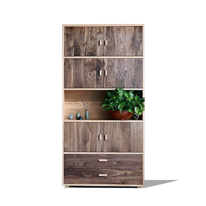 

Solid wood bookshelf literary and artistic simple black walnut shelf storage storage