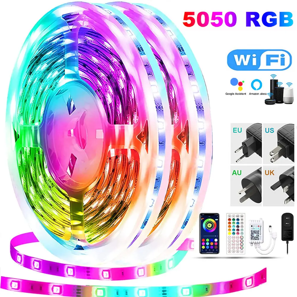 Christmas Lights WIFI LED Strip Lights Bluetooth RGB Led light 5050 SMD Flexible 1M-50M Tape Diode DC WIFI Control+Adapter