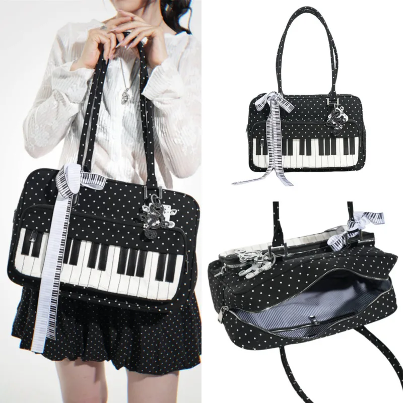 

Piano Tote Bag Polka Dot Note Funny Backpacks Contrasting Colors Y2K Aesthetics Girl Sweet Diagonal Cross Shoulder Square Bag