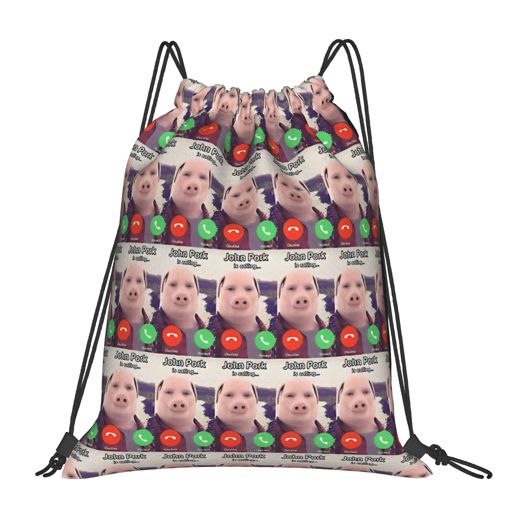 John Pork Is Calling... John Pork Multi-function Pocket Men Women Storage Backpack Teenager Travel Bag Print Drawstring Bags