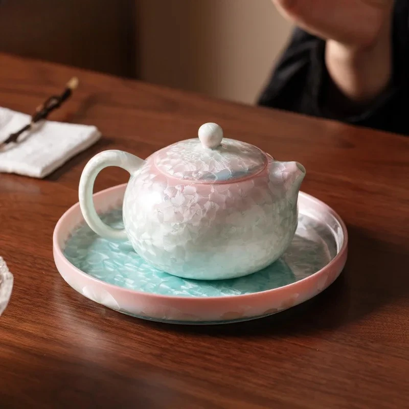 200ml Crystal Glaze Cyan Pink Xishi Teapot Luxury Tea Infuser Pot Tea Maker Kettle With Strainer Flower Tea Drinkware Decoration view 4
