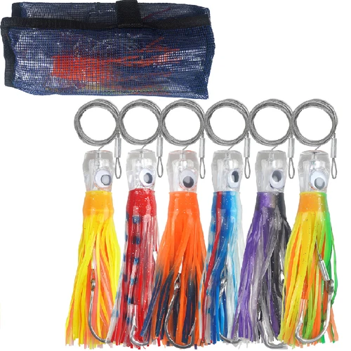 Señuelo de pesca de aguas profundas, faldas de calamar, atún, Marlin, tiburón, Mahi, Trolling, pez de juego grande en alta mar, 6 uds., 6/9 pulgadas