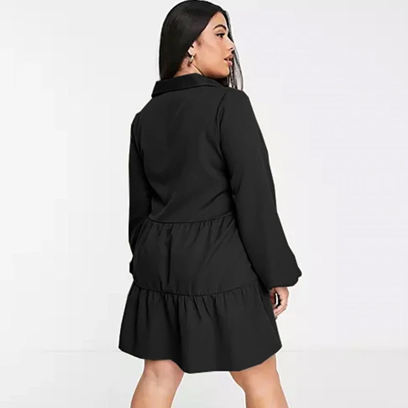 Plus Size Summer Spring Elegant Tiered Shirt Dress V-neck Long Sleeve Loose Smock Dress Female Large Size Work Office Dress 7XL