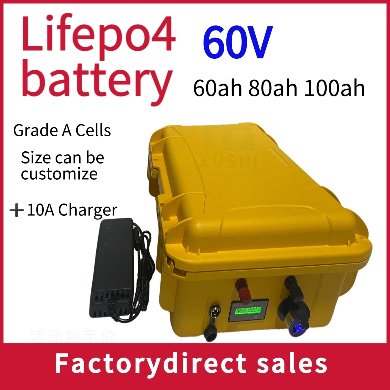 

LiFepo4 lithium batetry 60V 80Ah 100Ah for 6000W motorcycle scooter electric rickshaw Lead acid replacement + charger