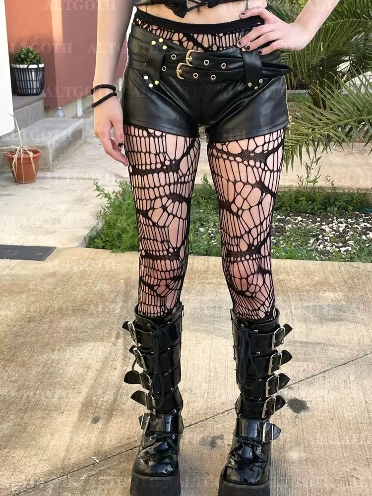 AltGoth Nightclub Streetwear Sexy Shorts Women Dark Gothic Cyber Punk Vintage Harajuku Grunge Emo Alt Zipper with Belt Shorts