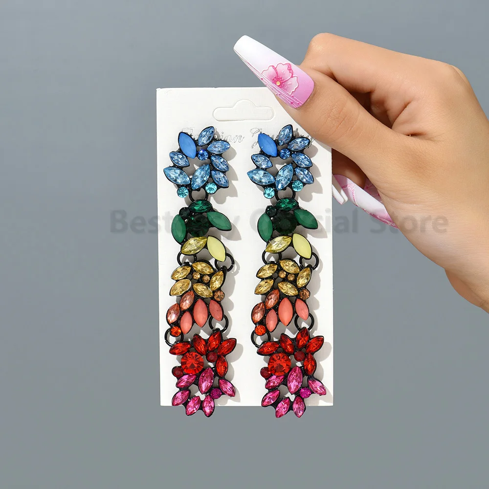 Colorful Resin Long Leaf Design Dangle Earrings For Women Elegant Luxury Style Zinc Alloy Jewelry Banquet Party Ear Ornaments