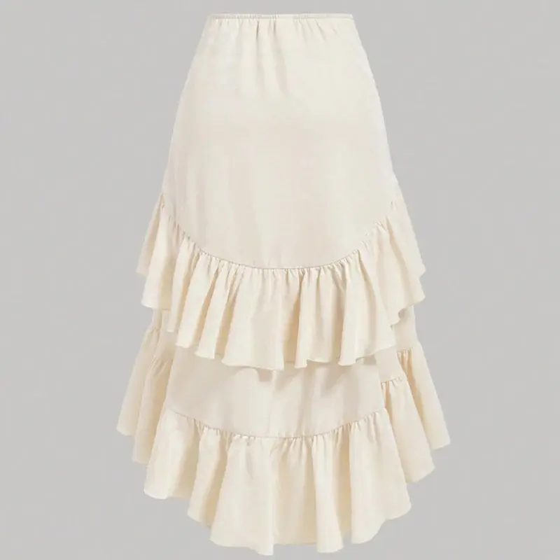 Irregular Ruffles Tiered Skirt Sweet Spicy Wind Layered Ruffle Edge Tied Skirt for Summer Holiday Sexy Elegant Women Beach Dress