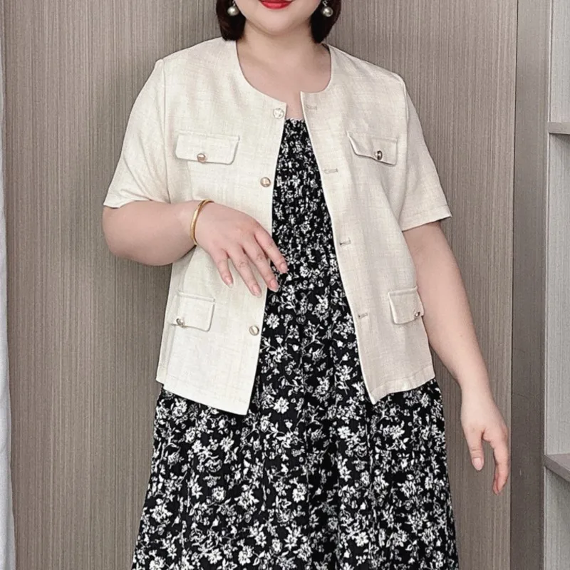 Veste chic légère à manches courtes pour femmes, manteau de caractère, de grande taille, à la mode, nouvelle collection été 2024