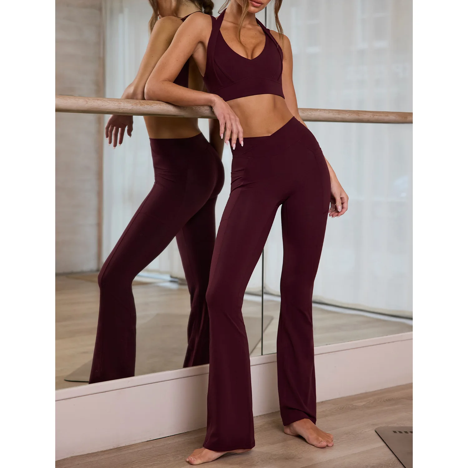 Women's 2 Piece Yoga Set, Halter Sports Bra and High Waist Flare Leggings for Gym Pilates Fitness