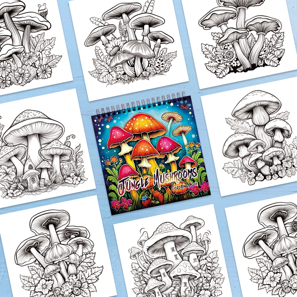 3 قطع من كتاب التلوين النسائي، أنماط وحش خيالية على شكل فطر القطط، سميكة 30 صفحة حلزونية، هدية مثالية للاسترخاء