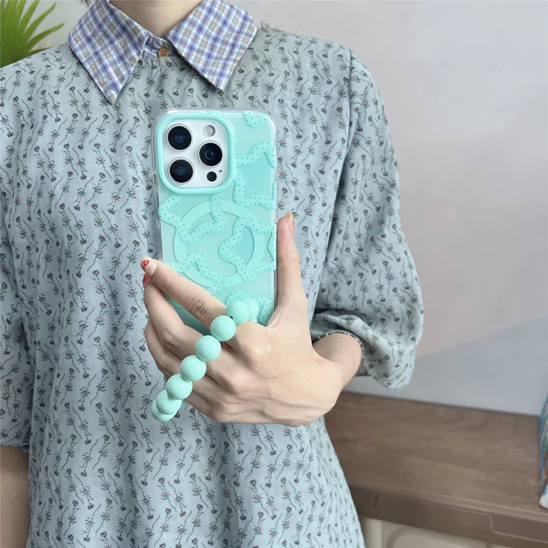 

Magnetic Mint Green Star Phone Case Suitable foriphone15promax，Unique Anti-drop Girl Style