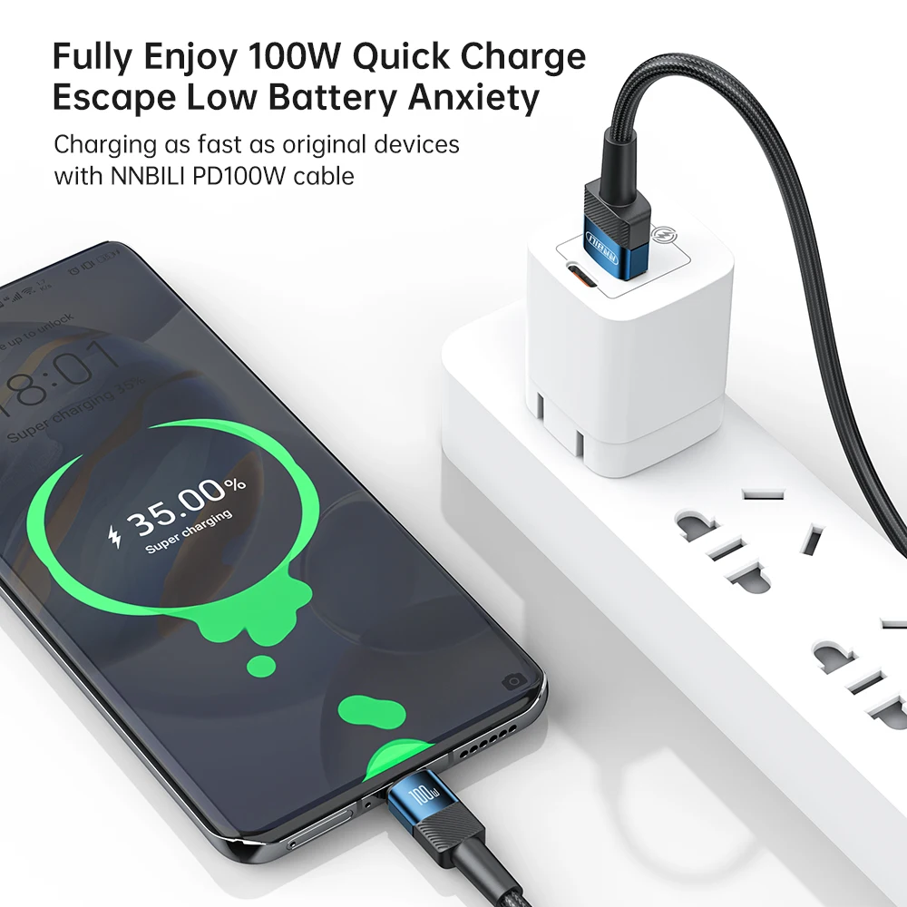 NNBILI 2 حزمة 6A 100 واط USB إلى نوع C كابل لهواوي Xiaomi شحن سريع شاحن كابل يو اس بي سي شحن سريع لسامسونج الشرف 1 متر