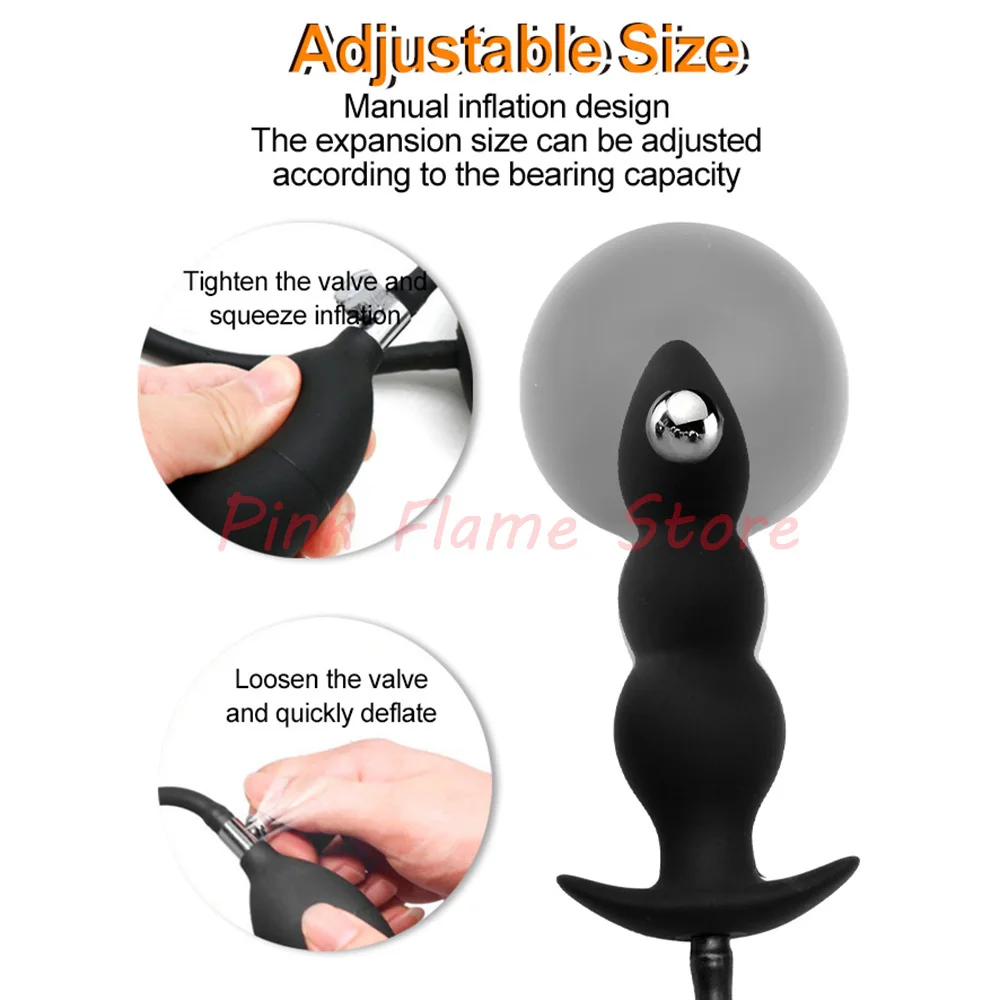 Inflatable Huge Anal Butt Plug Built-in Steel Ball Women Vaginal Anal Dilator Expandable Silicone Prostate Massager Men Sex Toys