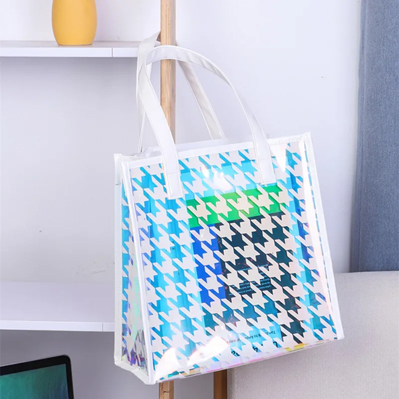 Fashion Transparent Laser Portable Packaging Bag High End Gifts Daily Chemical Products Shopping PVC Clothing Store Bag Tote Bag