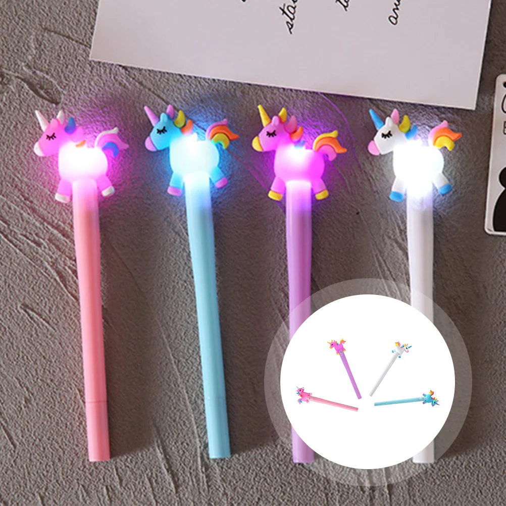 

4 Pcs Luminous Signature Pen Childrens Gifts Students Stationery Flashing Ink Pens Glowing Come Cartoon Light Personality