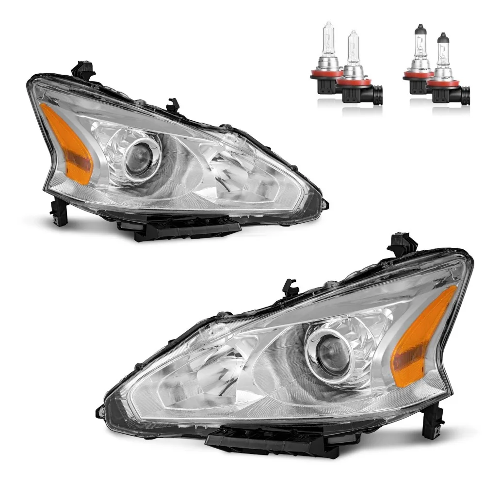 

Pair Headlights For 2013-2015 Nissan Altima Sedan 4-Door Chrome w/ Bulbs