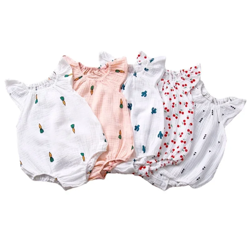 Barboteuse d'été en coton et lin pour bébé fille, combinaison en mousseline pour nouveau-né, vêtements à la mode