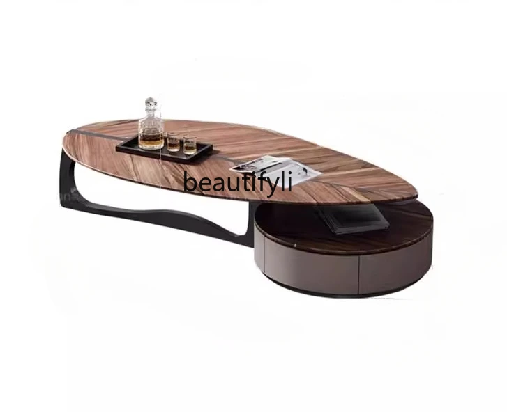 Light Luxury Coffee Table Designer High-End Living Room Coffee Table North America Walnut Leaf Shaped Tea Table