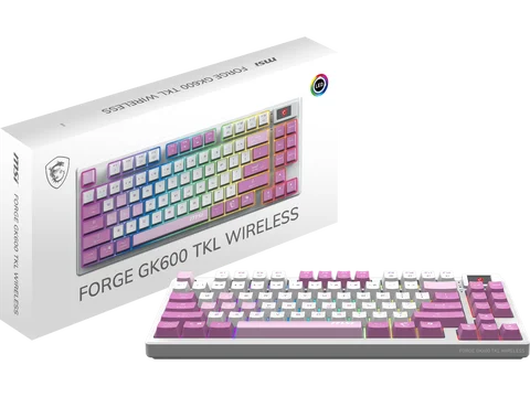 MSI Forge GK600 TKL Wireless VIOLET  Gaming Keyboard - Mechanical Linear Switches, Dye-Sublimated PBT Keycaps, Anti-Slip Base, RGB, USB 2.0, Bluetooth, 2.4 GHz