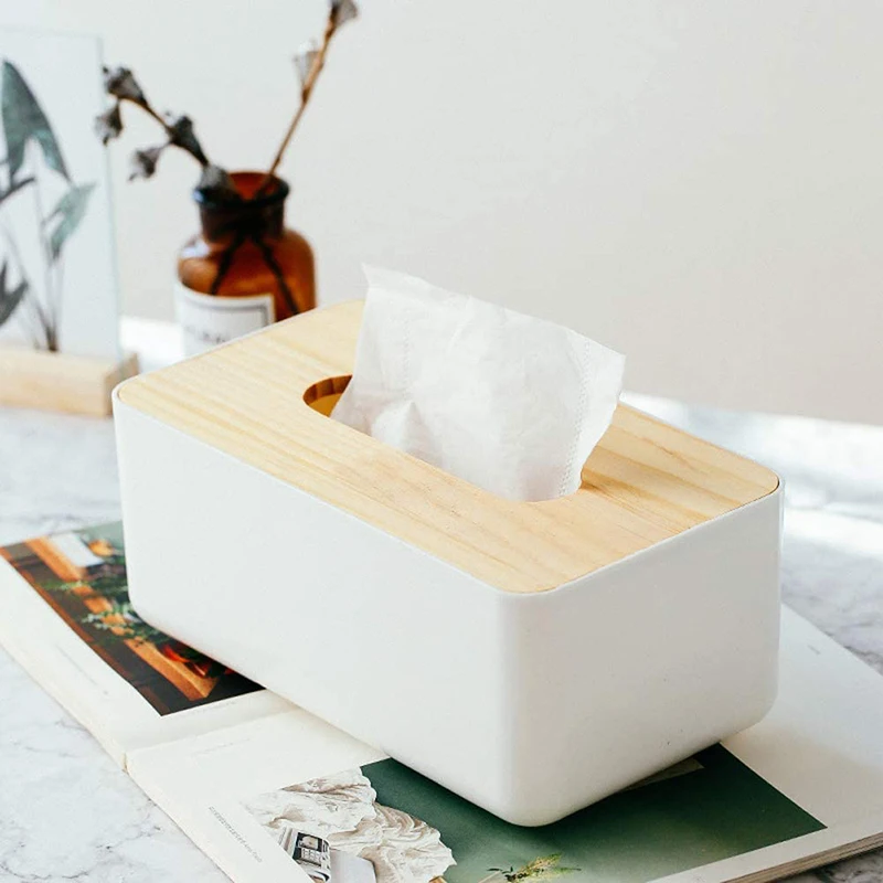 Wooden Tissue Box Napkin Holder Bamboo Lid Top Handkerchief Case Wipes Dispenser Toilet Paper Organizer Container Home Car Items