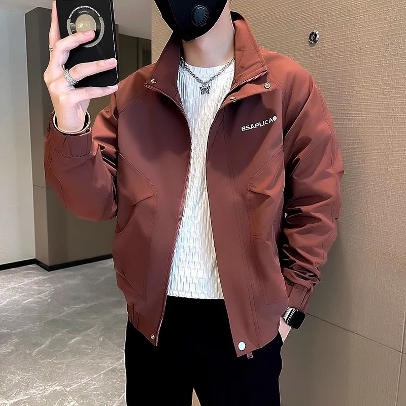 

Faionable Stand Collar Men's Jaet 2025 Spring Autumn New Sle Casual Polyester Long Sve Zipper Closure Outerwear