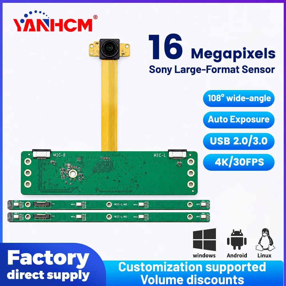 Camera Modules 1080P 16 Megapixel 4K 30FPS Autofocus Ultra Wide Angle USB Free Driver For Video Conferencing