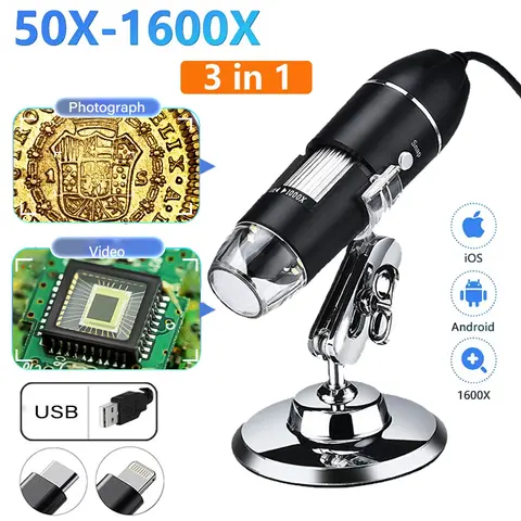1600X 1000X 500X Digital Microscope Camera Type C USB Portable Electronic Microscope For Soldering Magnifier Cell Phone Repairs