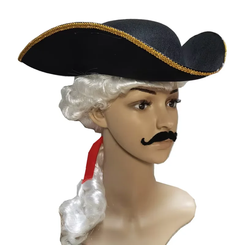 Cappello da pirata nero per adulti con conteggio dei capelli Berretto da avvocato della giustizia Cappello da gentiluomo Accessori cosplay di Halloween Principe del palazzo