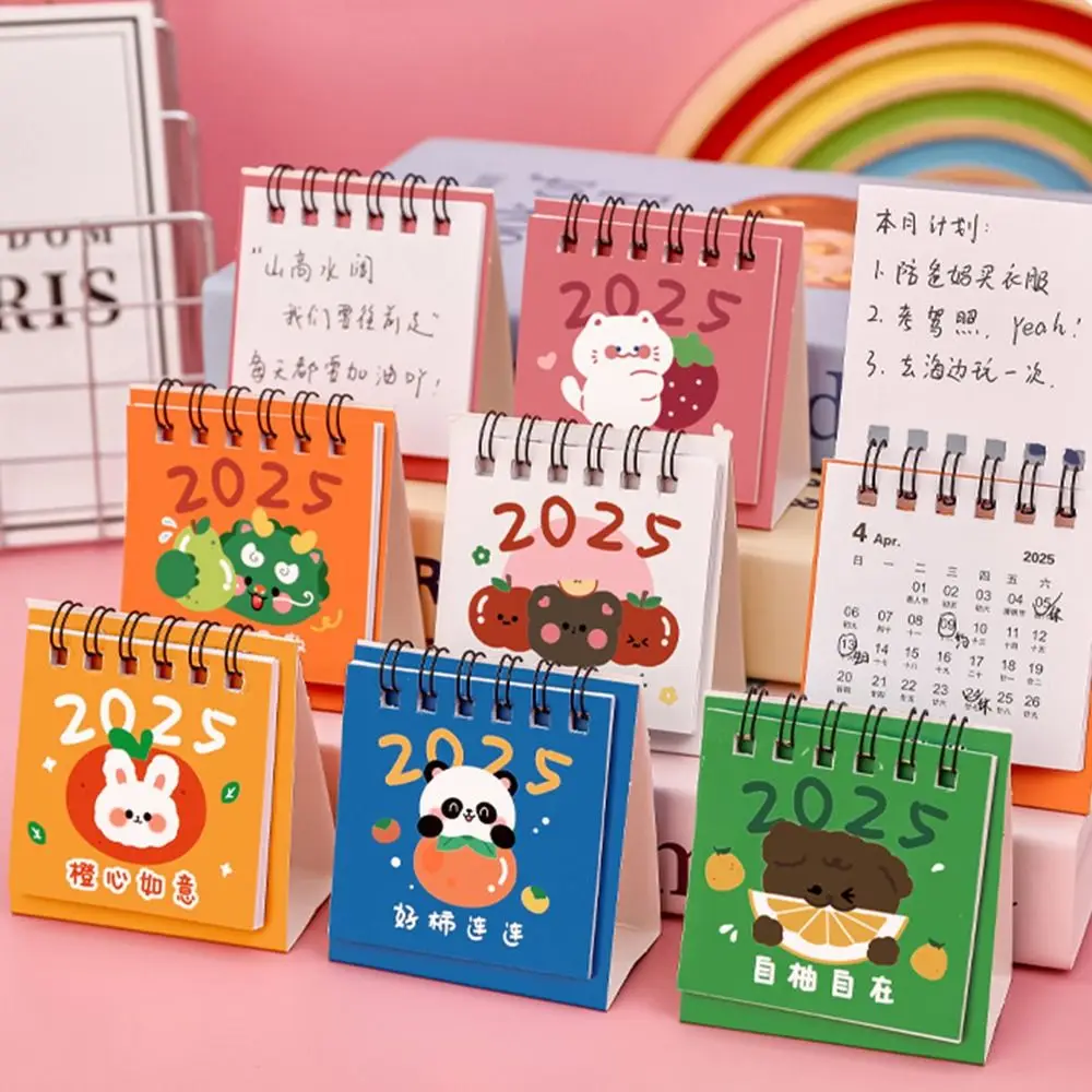 Creative 2025 Mini Calendar Cute Fruits Portable Cartoon Mini Calendar To Do List Pocket Calendar Standing Flip Calendar