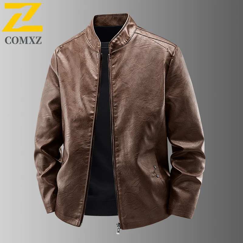 

2025 Autumn winter New PU Leather Jacket Men's Light Luxury Casual Fit Slim Baseball Clothes Man Trendy Motorcycle Leather Coat