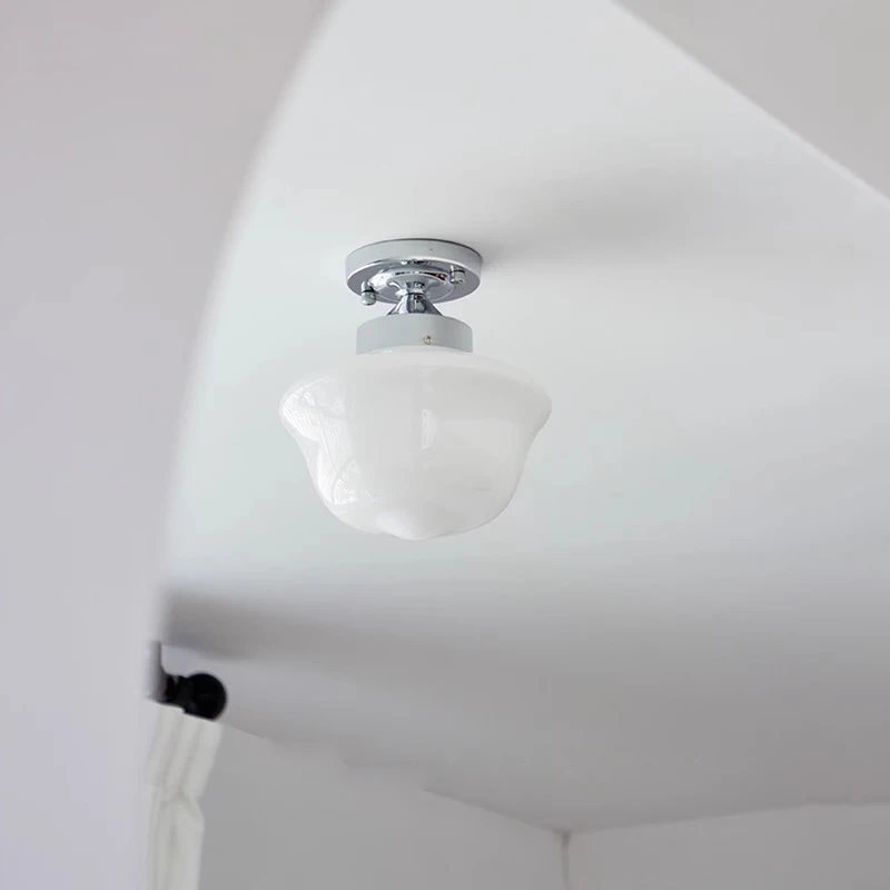 Rustic Farmhouse Ceiling Light Semi Flush-Mount Fixture Opal White Glass Shade for Bedroom Kitchen Living Room Hallway Dining