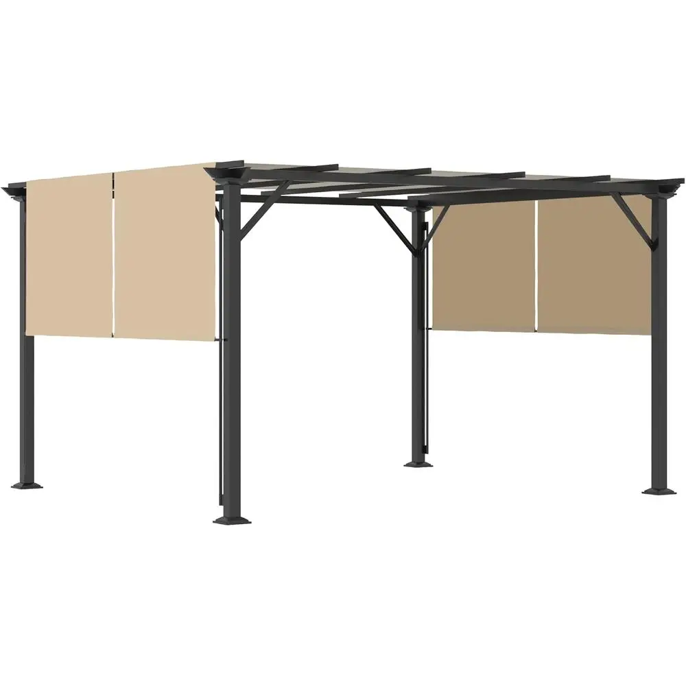 

12' x 10' Retractable Outdoor Pergola with Sunshade - Modern Patio Metal Shelter for Garden or Beach, Beige