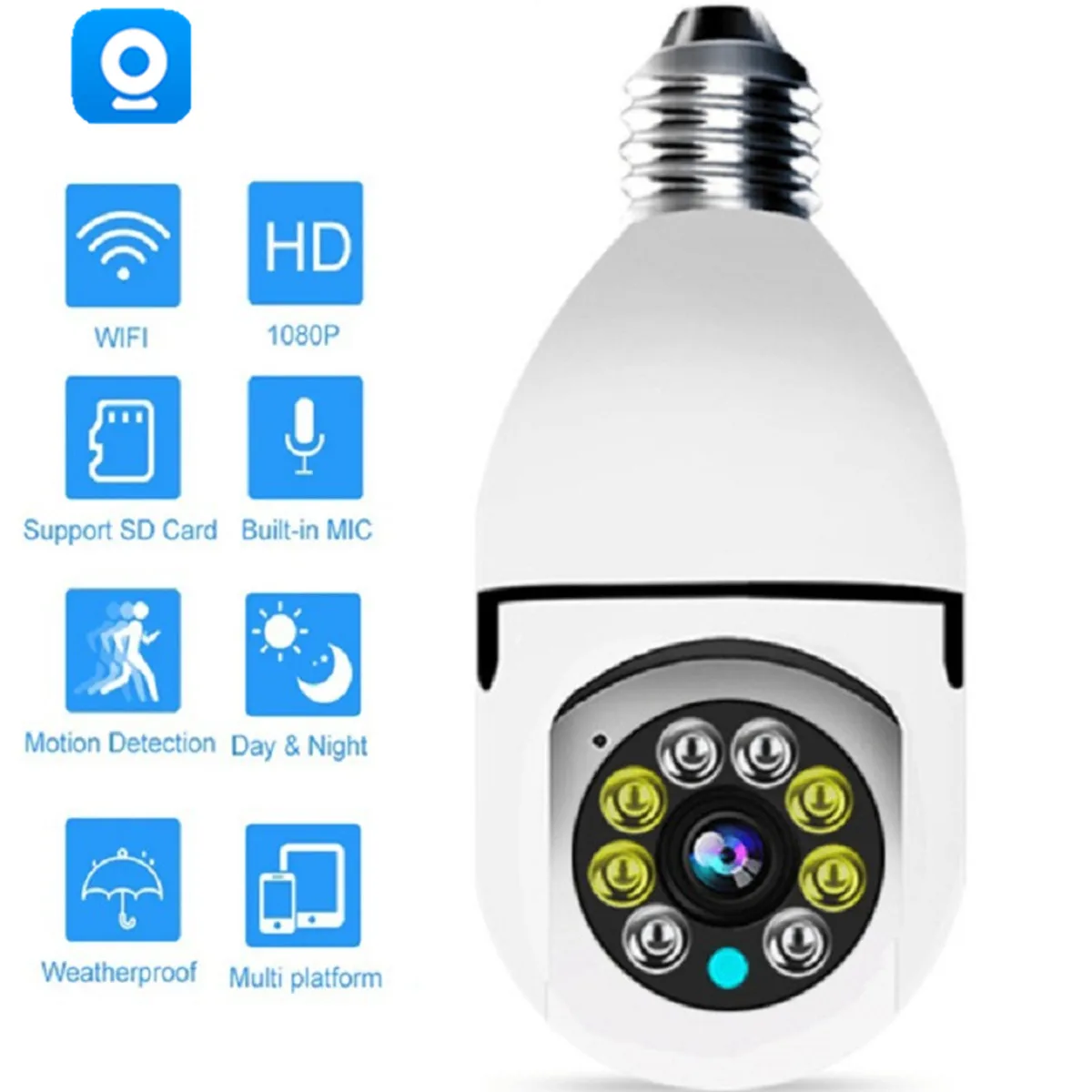 3MP 1296P V380 APP  E27 Lamp Head Socket Full Color  Wireless PTZ IP Camera AI Humanoid Detection Intercom CCTV Baby Monitor