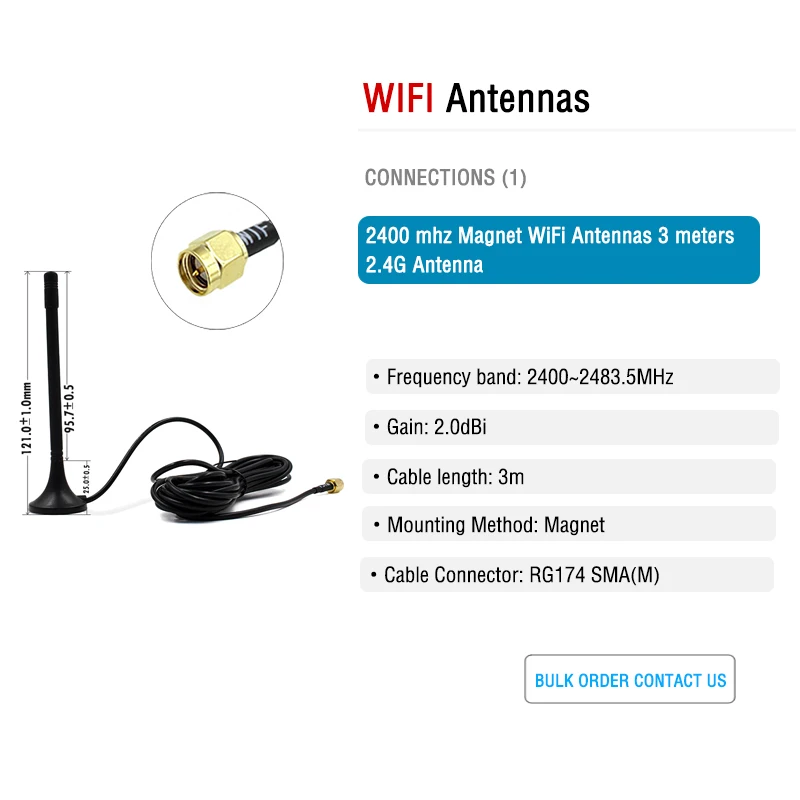 Antena magnetyczna 2,4 GHz, magnetyczne anteny Wi-Fi 3dBi o długości 3 metry — zdjęcie 3