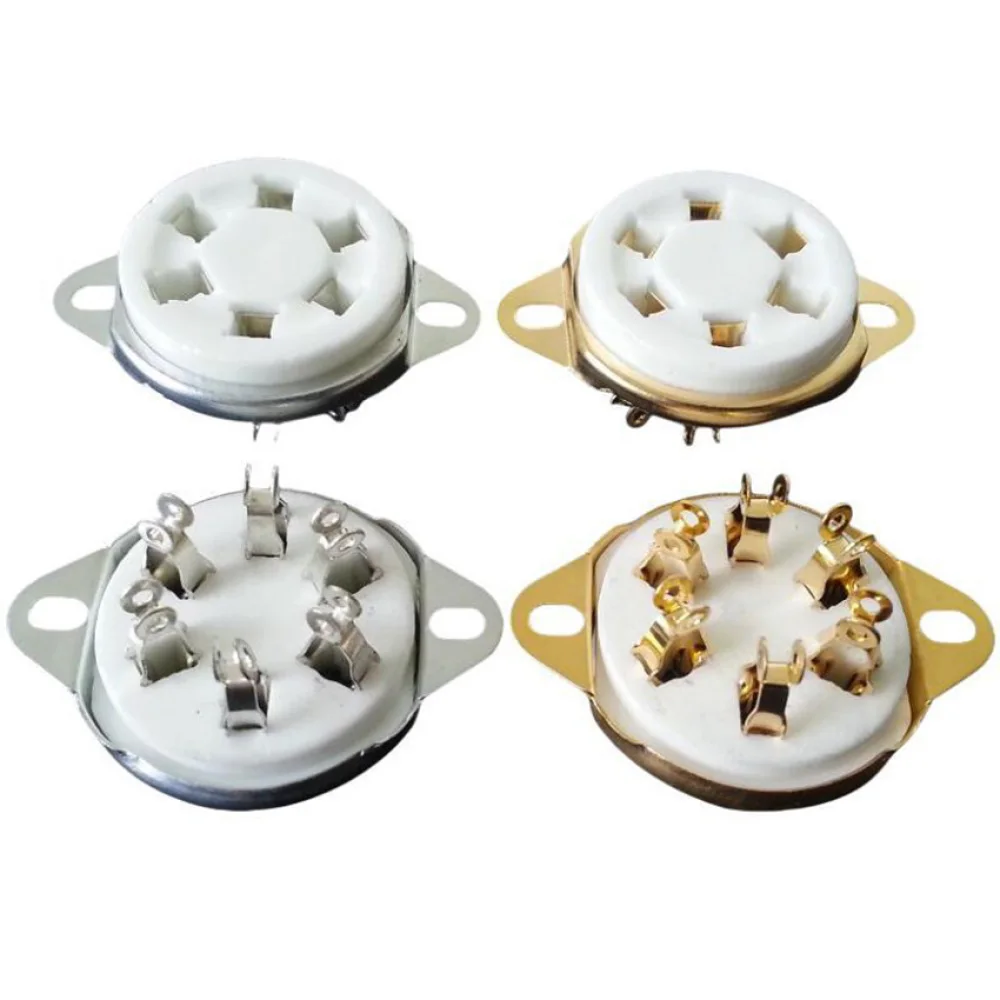 1pc 6-Pin Ceramic Tube Socket Copper Tinned  GZC6-2 / Gold Plated GZC6-2-G for WE310A / 58 / 10m 12C /7m 12C /6C6 /6D6 /78/1265