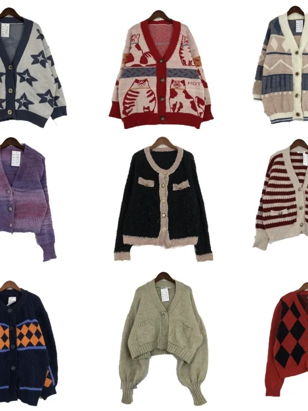 

Винтажный маленький вязаный шерстяной кардиган, пальто, универсальный зимний свитер в стиле ретро, влажный ng Long Sve V Ne Single B...