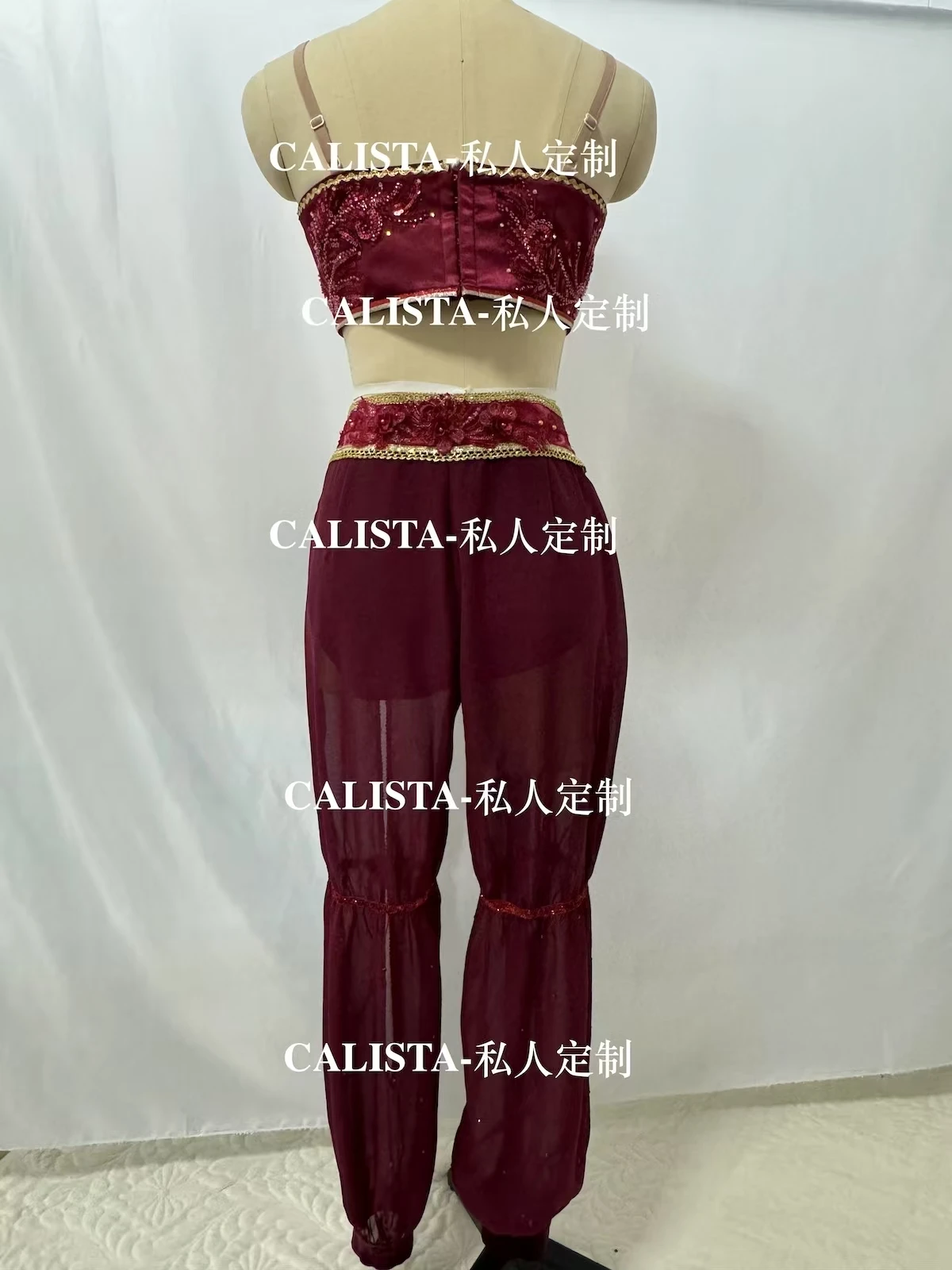 Dancing snake dance variations tutu private custom wine red vest long trousers sari arm ring 4-piece set