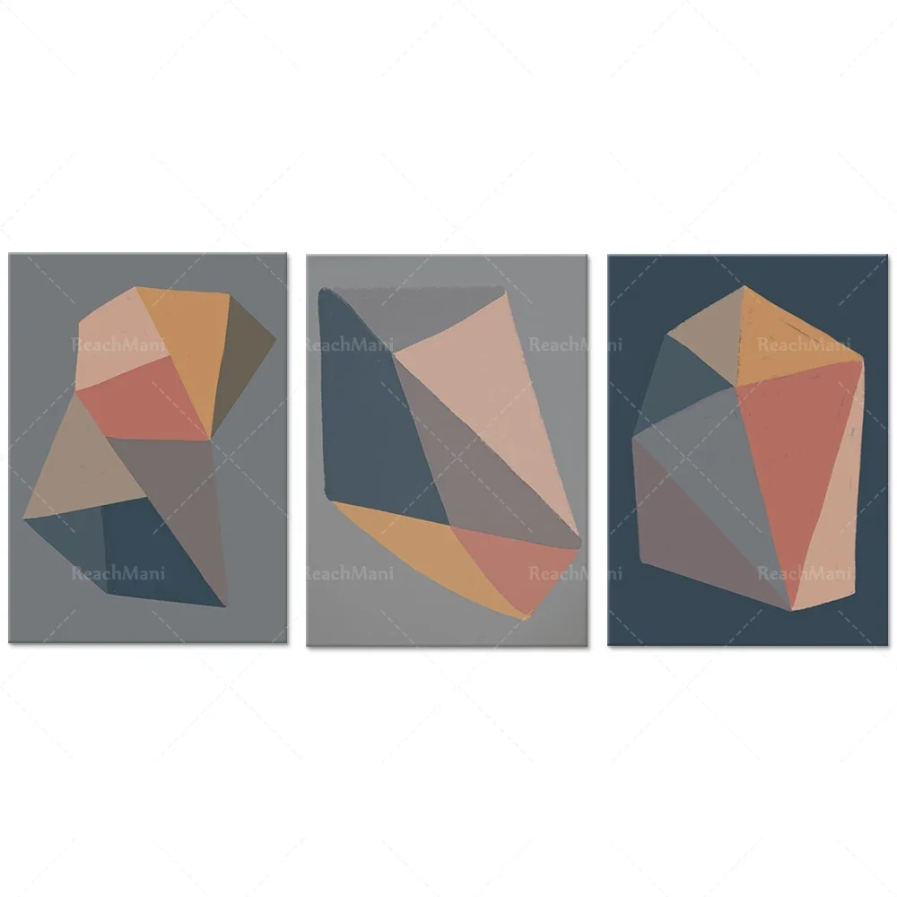 A set of 3 abstract color blocks, colorful abstract shape paintings, bedroom murals, and printable large-scale wall artist home