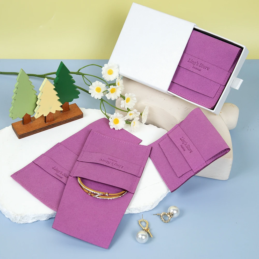 

50/100Pcs Luxury Personalized Jewelry Microfiber Packaging Bag Earring Ring Stud Bracelet Pendant Organizer Pouch Wedding Bags