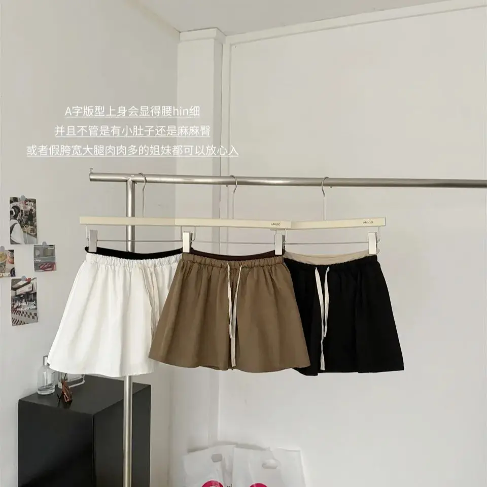 

Fake two piece khaki skirt 2024 summer new style high waist drawstring short skirt for women