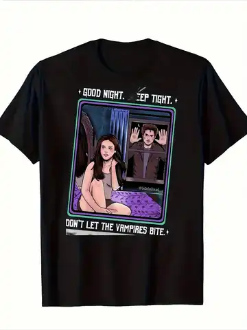 Men's Twilight Saga Vampire Graphic T-Shirt Good Night Sleep Tight Don't Let The Vampires Bite Bold Print Regular Fit