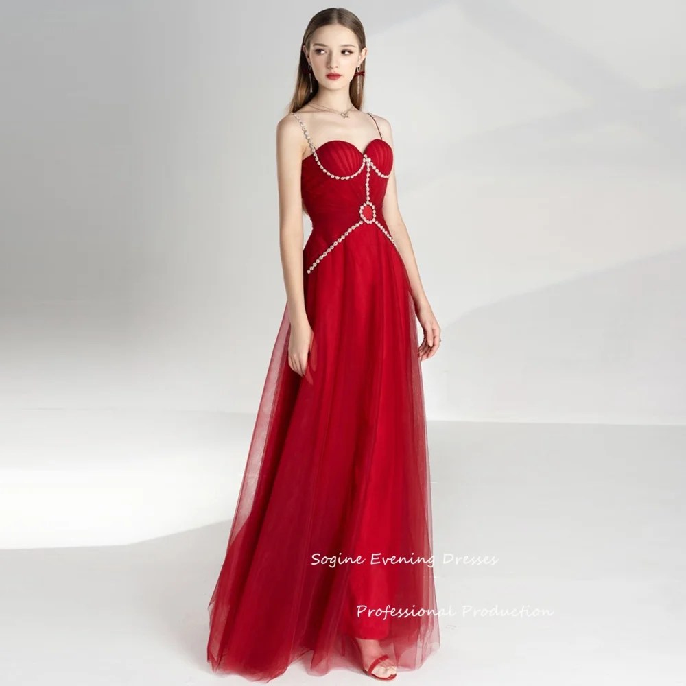 맞춤형 스파게티 스트랩 고급스러운 여성용 이브닝 드레스, 스위트하트 넥 튤 파티 드레스, A라인 파티 드레스
