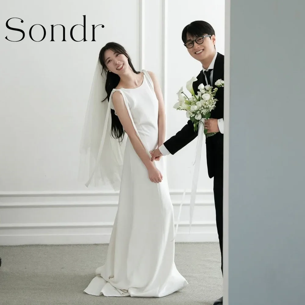 

Простое свадебное платье Sondr на заказ с бантом и шлейфом без рукавов, корейское свадебное платье для фотосессии, новинка 2026 для невесты