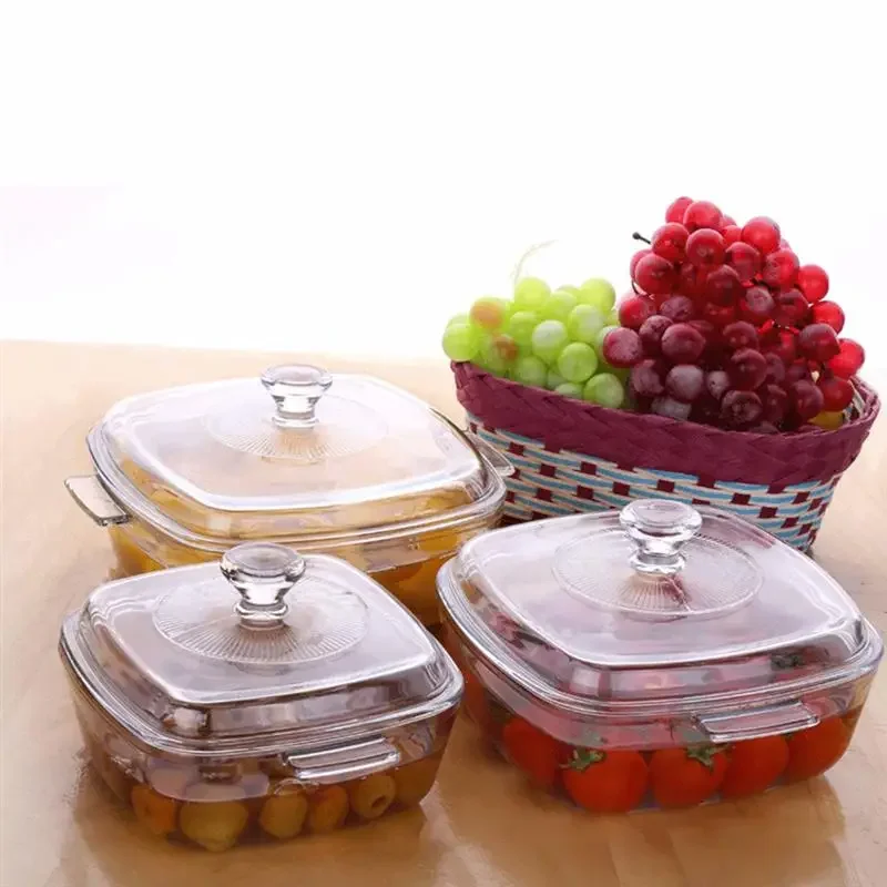 

Household Glass Bowl With Lid Microwave Oven Bowl Heat-Resistant Bowl Household Square Microwave Bowl With Cover dessert bowl