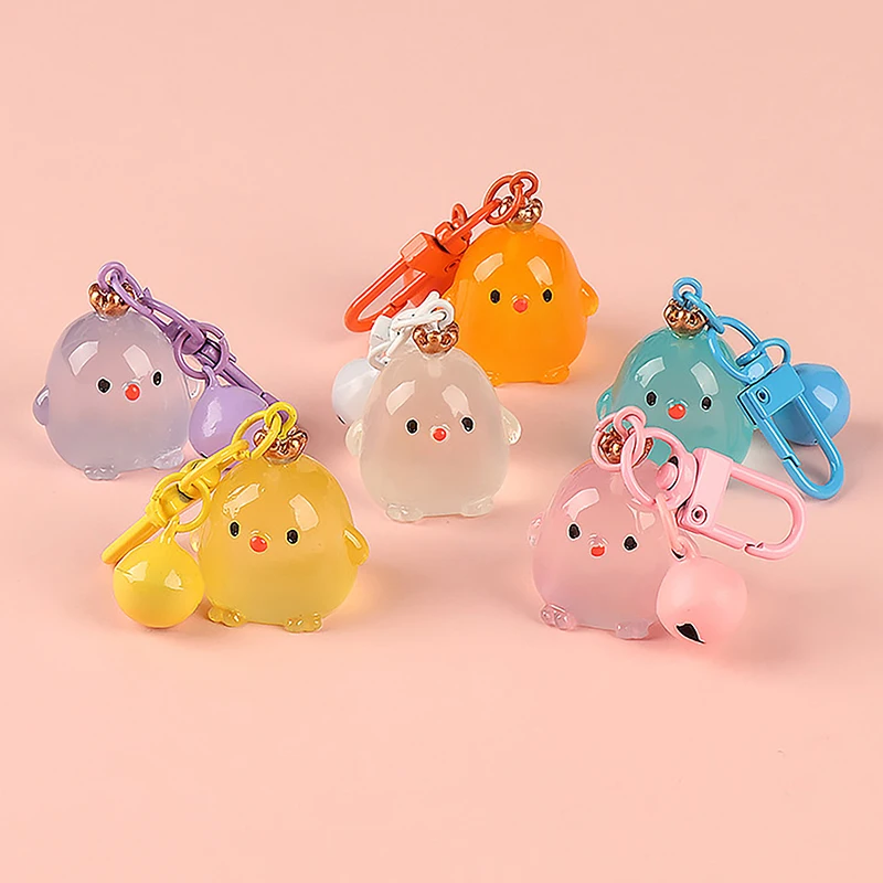 1PC Creative Resin Luminous Crown Chicken Dolls Car KeyChain Bookbag Pendant Accessories Chicken Toy Gifts