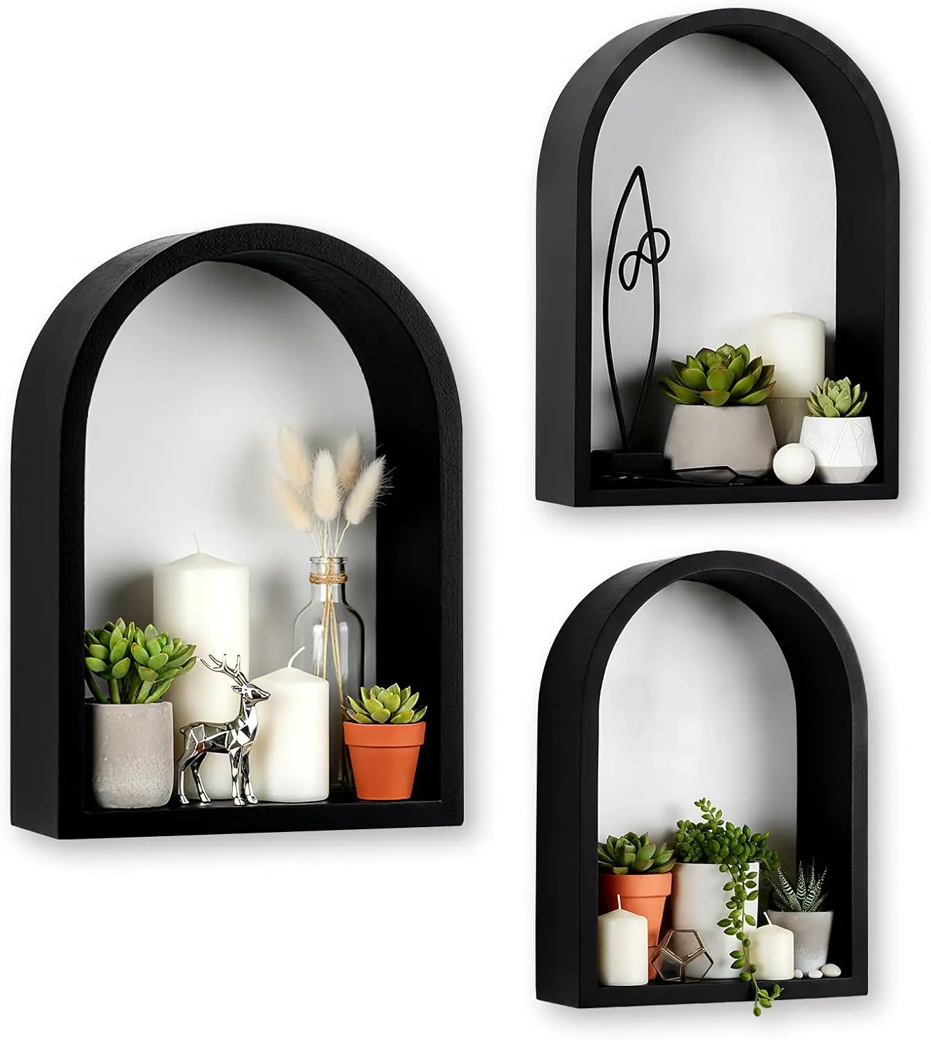 

3-Piece Arched Wooden Wall Shelf, 9.8' x 7.5', Black Floating Shelf for Home Office, Display & Decor